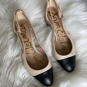 Contrast Toe Cap Cutout Leather Pumps